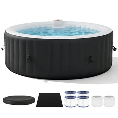 Nordivale Aufblasbarer Whirlpool 208x208cm, Schwarzer In-Outdoor Whirlpool für 4-6 Personen, 1800W Heizung & 130 LuftMassagedüsen, Inkl. Abdeckung & Filter, Ideal für Garten und Terrasse Bubble Spa
