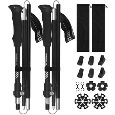 SanRes Wanderstöcke Faltbar 7075 Aluminium, Nordic Walking Stöcke Verstellbar 115-135cm, Trekkingstöcke mit 4 Paar Gummipuffers und Tragebeutel, Wanderstock mit Klemmverschluss für Bergsport Trekking