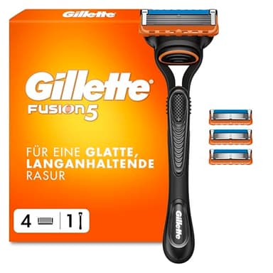 Gillette Fusion5 Rasierer Herren — Inkl. 1 Nassrasierer, 4 Ersatzklingen mit Gleitstreifen für Ein Sanftes Gleiten und 5 Klingen für Eine Gründliche, Langanhaltende Rasur — Schwarz
