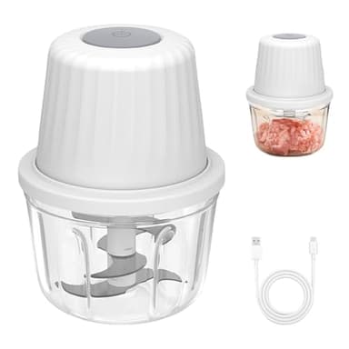 Zwiebel Zerkleinerer Elektrisch 400ML, Weiß Zwiebelschneider Elektrisch mit Akku Gemüsezerkleinerer mit Typ-C Ladekabel Mixer Multi Universalzerkleinerer für hackfleisch Fleisch Zwiebeln Knoblauch