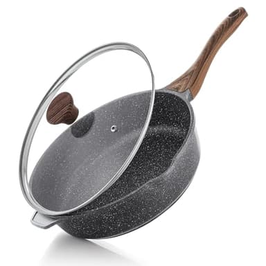 SENSARTE Antihaft Pfanne 28cm, Tiefe Bratpfanne mit Deckel, Schweizer Granitbeschichtung Kochpfanne Gesunde Steinpfanne Kochgeschirr Kochpfanne, Induktion Geeignet
