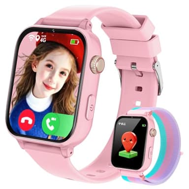 4G Smartwatch Kinder, Kinder Telefonuhr mit GPS, Videoanruf WiFi SOS Voice Chat Schulmodus Spiele Wecker Schrittzähler Unmute, Uhr Kinderuhr Jungen Mädchen für Android iOS Geschenke 4-12 Jahren, Rose