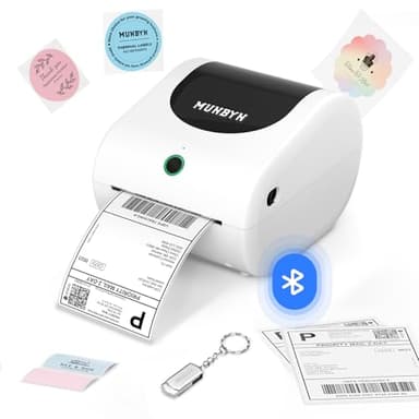 MUNBYN Bluetooth Etikettendrucker DHL 4x6 Thermodrucker Labeldrucker Label Printer für Shopify Zalando Amazon Etsy DHL FedEx UPS, Weiß