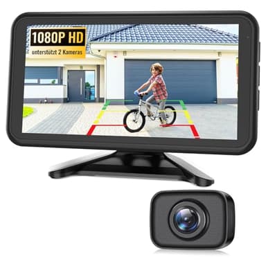 AUTO-VOX W12 Rückfahrkamera Kabellos Auto: 5" LCD 1080P Rückfahrkamera Funk unterstützt 2 Kameras, Rückfahrkameras Nachrüsten mit Stabilem Signal, IP69K Wasserdichter,Nachtsicht für AUTO LKW Wohnmobil
