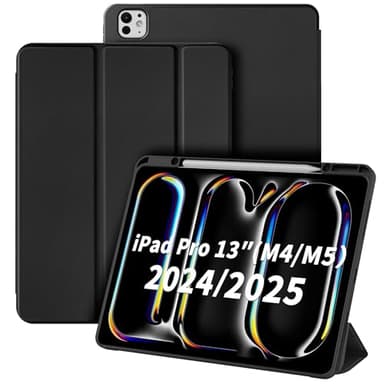 CACOE Hülle für iPad Pro 13 M5 (2025) & iPad Pro 13 M4 (2024), mit Stifthalter, Schlank Ständer Schutzhülle TPU Flexible Rückseite mit Auto aufwachen/Schlaf Funktion - Schwarz