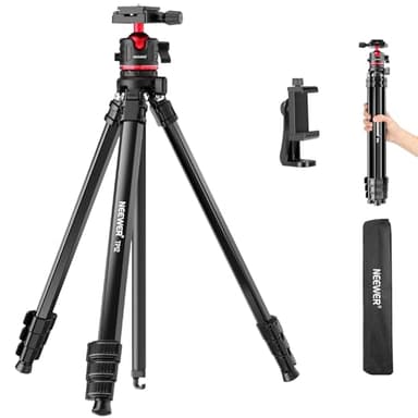 NEEWER BASICS 169cm Reise Stativ für Kamera, leicht, TP12 | Tragbarer DSLR Ständer, Kugelkopf Arca Typ QR Platte, Handyhalterung kompatibel mit iPhone 18 Pro Max Aufnahmen, Last 11 lb