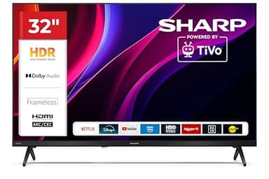 SHARP 32HE2345E – TiVo TV, 32" HD, Rahmenlos, 60 Hz, HDR10, 2x8 W Sound, 3X HDMI, 2X USB, Farbe: Schwarz
