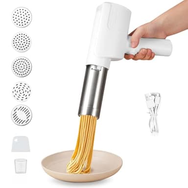Elektrische Nudelmaschine,Automatische Handheld Noodle Maker,Kitchenaid für den Haushalt,2000mAh Multifunktionale Nudelmaschine mit 5 Pressformen
