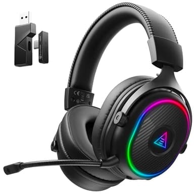 EKSA 2,4GHz Wireless Gaming Headset für PS5/PS4/PC/Switch/Mac, Bluetooth 5.3 Gaming Kopfhörer Kabellos mit Mikrofon, 30ms Latenz, 80 Stunden Akkulaufzeit, RGB, USB PC Headset