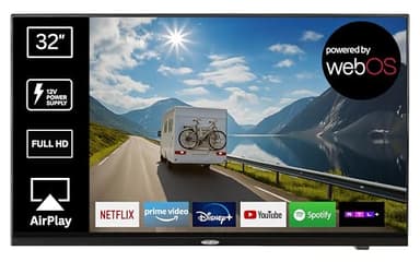 REFLEXION LDDX32IBT-Black Smart LED Fernseher 32 Zoll / 80cm, LG webOSHub, Wohnwagen/Wohnmobil/Camping/Caravan/Boot/LKW TV, Slimline, 12/24/230 Volt, Full HD, Triple Tuner, Bluetooth, WLAN, DVD-Player