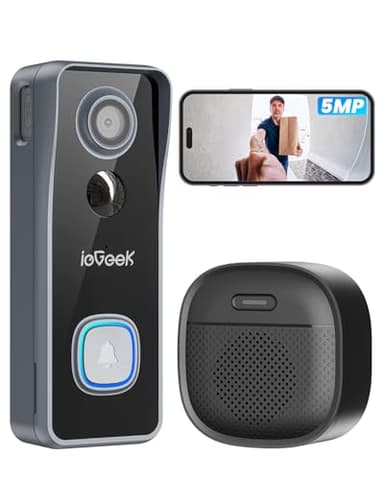 ieGeek 5MP 2,5K WLAN Video Türklingel mit Kamera (2026), 166° Weitwinkel Funkklingel mit Kamera, Sicherheitskamera mit Nachtsicht, AI Personenerkennung, IP65, Kompatibel mit Alexa, 2,4GHz WiFi