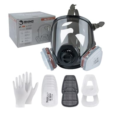 RHINO Smart Solutions A1 Atemschutzmaske Vollmaske mit Filter zum Schutz vor Farben, Gasmaske, Staub, Asbest, Pestiziden und im Baugewerbe (7011D) | Filtermaske Wiederverwendbarer Vollgesichtsmaske