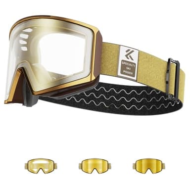 KAPVOE Selbsttonend Skibrille mit Magnetgläsern, Anti-Nebel, UV400-Schutz, für Herren, Damen und Jugendliche, kompatibel mit Helm, ideal für Ski, Snowboard und Eisskaten 07