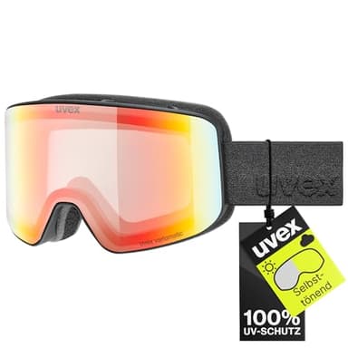 uvex pyrit V - selbsttönende, leicht verspiegelte Skibrille mit blitzschneller Anpassung an wechselnde Lichtverhältnisse für Damen und Herren - black matt/rainbow-clear - one size