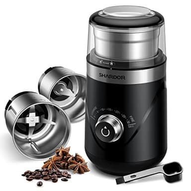 SHARDOR KaffeemüHle Elektrisch Mit 2 Edelstahltassen GewüRzmühle, Automatischer Timer, Coffee Grinder Für Kaffeebohnen, GewüRzen, Getreide, NüSsen Verwendet Werden, 2 * 80 G