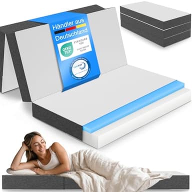ELONEO Premium Visco Klappmatratze 120x200 cm, extra hoch 15 cm, Gästematratze klappbar, Faltmatratze, Faltbare Matratze, Bandscheibenwürfel, Reisematratze, Gästebett klappbar, Klappbett waschbar