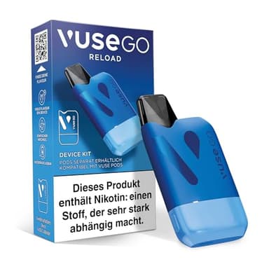 Vuse Go Reload Starter Set mit Zugautomatik, Kompakte Vape mit USB-C Kompatibilität, ergonomisches Design, mit nur einem Device, Pod System, Keine einweg ePod Caps enthalten, Farbe: Blau