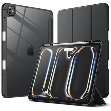 JETech Hülle für iPad Pro 13 Zoll M5/M4 (2025/2024) mit Stifthalter, Klar Transparent Rückenschale Dünn Ständer Stoßfest Tablet Abdeckung, Auto Wachen/Schlafen (Schwarz)