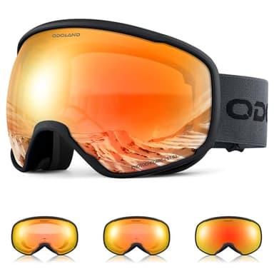 Odoland Skibrille Photochrome für sonnige und bewölkte Tage, Anti-Nebel Snowboard Brille Ski Goggles UV-Schutz für Herren Damen Selbsttönend Schneebrille