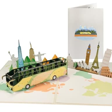 Sweetpopup® Pop-Up Karte Reisebus – 3D Glückwunschkarte für Geburtstag, Urlaub & Reisen – Ideal als Gutschein & Geldgeschenk für Städtetrip und Weltreise – Premium Metallic Papier / 194