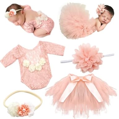 Xanewza 4 PCS Neugeborenen Fotografie Requisiten Outfits-Baby Tutu Rock Niedlichen Bogen Kopfschmuck und Spitze Rompers Blume Stirnband Sets Für Kleinkinder Mädchen