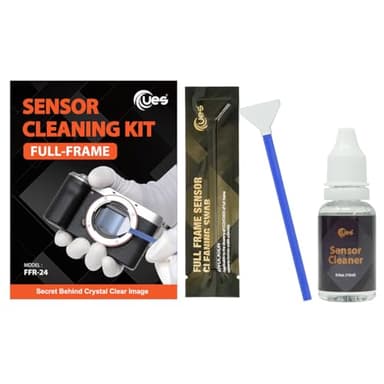 UES FFR24 Sensor Reinigungsset für Vollformat DSLR und Spiegellose Kameras - 14x 24mm Mikrofaser Swabs einzeln verpackt, 15ml Flüssig-Reiniger, für CMOS/CCD Sensoren, kompatibel mit Sony, Canon, Nikon