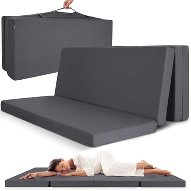 Beautissu Klappmatratze Gästebett klappbar 120x195 cm Faltmatratze Gästematratze faltbar Reisematratze Klappbett Gäste Matratze – Campix Camping Matratze Tragegriff Bodenmatratze waschbar Anthrazit