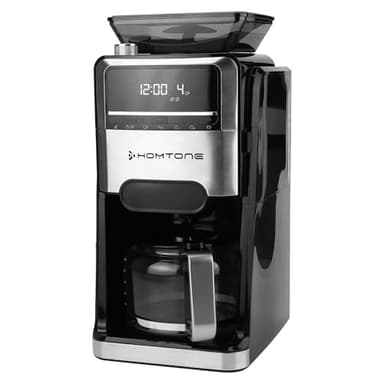 Homtone Thermoblock Kaffeemaschine mit abnehmbarem Mahlwerk, 24h Timer Filterkaffeemaschine mit 12 Tassen Glaskanne, Metall Permanentfilter, 1400 W, für Bohnen & Pulver