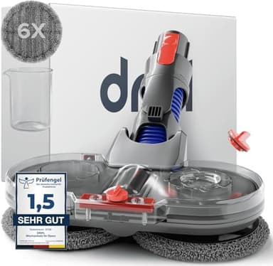 Dripl Wischaufsatz für Dyson V7/V8/V10/V11/V15/Gen5 Staubsauger, Elektrischer Bodenwischer mit Abnehmbaren Wassertank und 6 Waschbare Mopps + 1 Füllbehälter (V7/V8/V10/V11/V15/Gen5)