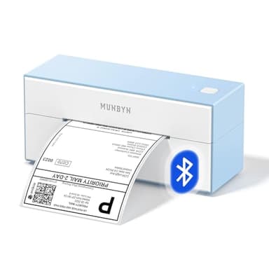 MUNBYN Bluetooth Etikettendrucker, Label Drucker 4x6, DHL Versandetiketten Drucker, Label Printer für Ebay, Etsy, Shopify, UPS, Bluetooth für iOS, Android, USB für Mac, Windows, Chromebook, 129, Blau