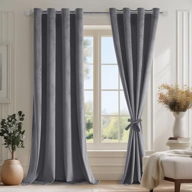 DWCN Grau Wohnzimmer Vorhänge Samt 2er Set H280 x B140cm, Weich Samtvorhang mit Vorhang-Krawatten, Schwere und Blickdichte Gardinen Samt Thermogardinen Kälteschutz mit Ösen Velvet Blackout Curtains