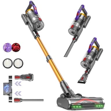 KIPMAX Akku Staubsauger 50000Pa/550W/70Min,1.5L Staubsauger Kabellos mit Display,Anti-Tangle-Bürste,7-Schicht-Filtra & 2 Duftplatten,Selbststehend Akkustaubsauger für Teppiche/Tierhaar/Hartböden