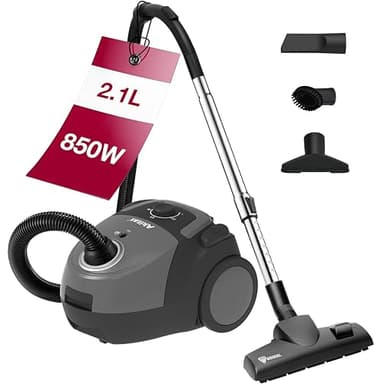 Akitas C5 Bodenstaubsauger mit Beutel, 850W Starke Saugleistung, 9m Aktionsradius, HEPA-Filter für Allergiker & Haustiere, Wessel-Werk Bodendüse, inkl. 3 Zubehörteile, kompakt & leicht