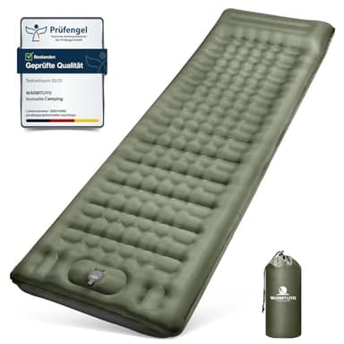 WARMTUYO Isomatte Camping, 12CM Verdicktes Aufblasbare Matratze Kleines Packmaß, Wasserdicht Luftmatratze Outdoor mit Fußpressepumpe und Kissen, Anti-Ripstop Schlafmatte für Wandern und Strand