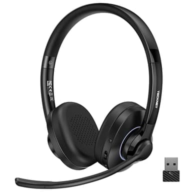TECKNET V6.0 Bluetooth Headset mit Mikrofon,Wireless Headset mit AI-Adaptive Noise Cancelling Bluetooth Kabellos Kopfhörer PC On Ear mit USB-C Empfänger Büro/Trucker/Callcenter - 50+ Std. Akku