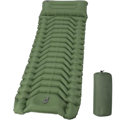 HAUSPROFI Isomatte Camping, Ultraleicht Camping Luftmatratze mit Fußpumpe & Kissen, Aufblasbare Matratze Kompakte und Leichte, Campingmatte für Wandern Strand Outdoor, Grün