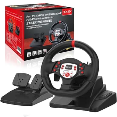 NBCP DOYO Gaming Lenkrad und Pedalen,USB 180-Grad-Lenkräder für PC,Mit Doppelmotor-Vibration, Einstellbarer Höhe und Neigung,Lenkrad für PC, P-4, Xbox One, P-3, Xbox Series X/S,Switch