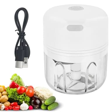Baxcdyswe Electric Mini Chopper 250ml, Zwiebelschneider, Zerkleinerer Küche Elektrisch, Gemüseschneider Elektrisch Usb Charging 3 Stainless Steel Blades, Portable Chopper for Meat, Obs, Zwiebeln(Weiß)