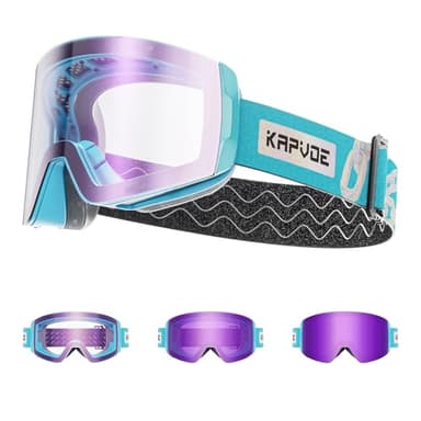 KAPVOE Selbsttönend Skibrille Anti-Beschlag Herren Damen photochromatische Snowboardbrille OTG, Magnetischen Wechselgläsern,UV-Schutz, Klarglas Schneebrille für Skifahren, Wintersport 04