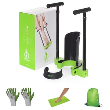 STEVE Complete – Hochwertige An- & Ausziehhilfe für Kompressionsstrümpfe & Stützstrümpfe | Leicht An & Ausziehen ohne Bücken | Set inkl. Handschuhe, Matte & Travelbag | Größe S (Wade 30–37 cm)