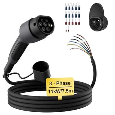 dé Typ 2 Ladekabel offenes Ende 11kW [7,5m| 16A| 3-Phasen] Ladekabel Typ 2 offenes Ende für 11kW Wallbox Ersatzkabel