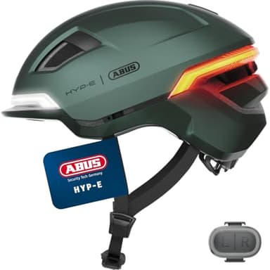 ABUS Fahrradhelm HYP-E - Helm mit Frontlicht, Rücklicht und Blinklicht - geeignet auch fürs Fahrradfahren auf E-Bike und S-Pedelec - für Jugendliche und Erwachsene - Größe L, Grün
