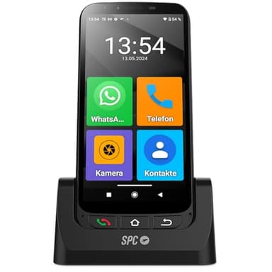 SPC Zeus 4G PRO + Gehäuse - Smartphone für Senioren | Einfacher Modus mit XXL-Symbolen | SOS-Taste, Fernkonfiguration | 4GB RAM, 64GB ROM, Android 11, 13MP Kamera, Ladestation, 5,5", Schwarz