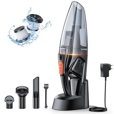 Rolgno Handstaubsauger Akku, [9000Pa & Schnellladestation] Handstaubsauger Kabellos mit LED-Lichter, 2 Waschbar HEPA-Filter, Nass & Trocken Auto Staubsauger Stark für Zuhause, Büro, Auto, Tierhaare