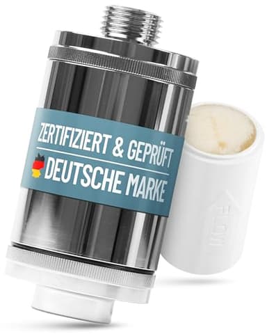 sanquell Legionellenfilter Dusche Badewanne Longlife | Zertifiziert | Komplettset | Filter austauschbar | Sofortschutz Wohnung, Hotel | formschön & diskret Chrom
