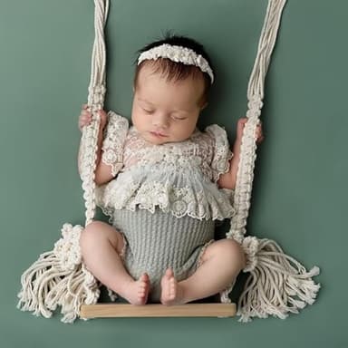 Xanewza Babyschaukel Neugeborenen Fotografie Requisiten Schaukel Prop Holz Baby Foto Requisiten Kleine Hölzerne Schaukel Baby Fotoshooting Requisiten für Studio Zubehör