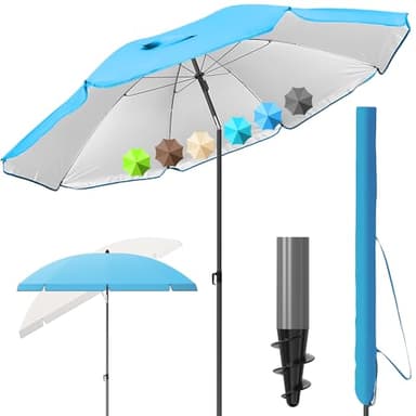 4smile Sonnenschirm Strand SunnyJoy, Blau - UPF 50+ Strandschirm Ø 180 cm, sicherer Sonnenschutz Strand, Strandschirm windfest stabil - Sonnenschirm mit Schutzhülle