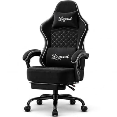 Gaming Stuhl Gamer Sessel - dicker Stahlrahmen, langlebiger Tech-Stoff, hochdichter Schaum & Taschenfederung, hohe Stabilität, 220 kg Traglast, verstellbare Rückenlehne, Armlehnen & Fußstütze
