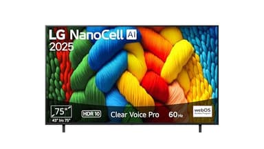 LG 75NANO80A6B TV 75 Zoll (190 cm) 4K NanoCell AI TV (α7 Gen8 4K AI Prozessor, webOS 25, 60Hz) [Modelljahr 2025]