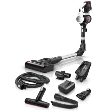 Bosch Akku-Staubsauger Unlimited 7 BSS715CARP, kabellos, Knickrohr, Hygiene-Filter, 10 Jahre Motorgarantie, 5.0 Ah Akku, Schnellladegerät, XXL-Polsterdüse, Turbostufe, Made in Germany, weiß
